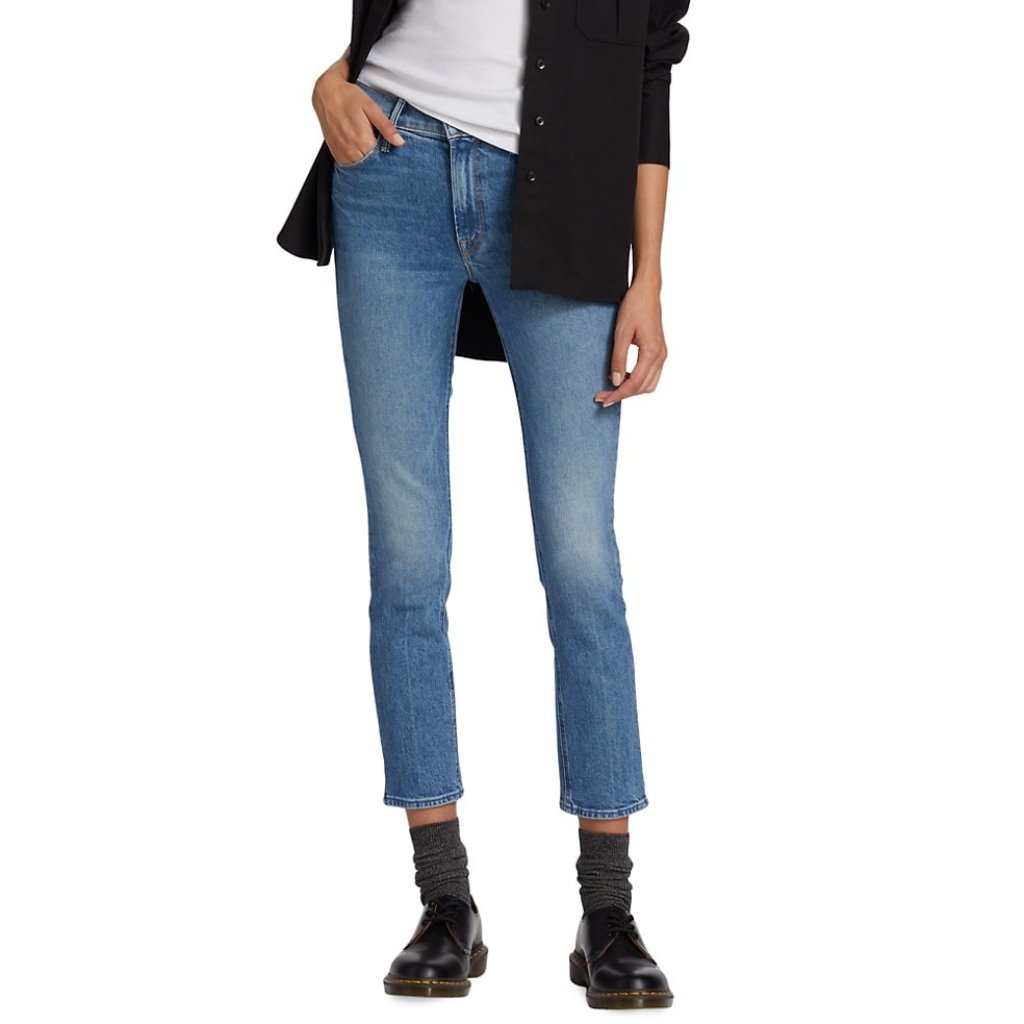 Mother Cropped Ankle Jeans In Medium Blue Denim